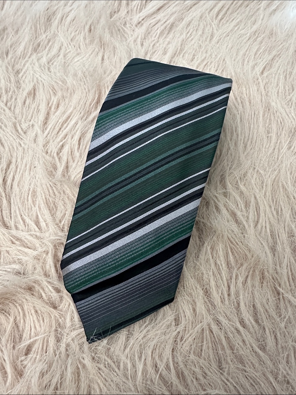 Missoni Green, Gray and Black Diagonal Stripe Silk Tie